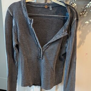 Gray Waffle Knit Long Sleeve Top